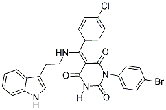 (E)-5-((2-(1H-INDOL-3-YL)ETHYLAMINO)(4-CHLOROPHENYL)METHYLENE)-1-(4-BROMOPHENYL)PYRIMIDINE-2,4,6(1H,3H,5H)-TRIONE 结构式