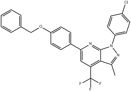 6-[4-(BENZYLOXY)PHENYL]-1-(4-CHLOROPHENYL)-3-METHYL-4-(TRIFLUOROMETHYL)-1H-PYRAZOLO[3,4-B]PYRIDINE 结构式