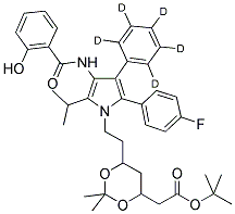 (6-(2-[2-(4-FLUORO-PHENYL)-4-(2-HYDROXY-PHENYLCARBAMOYL)-5-ISOPROPYL-3-PHENYL-D5-PYRROL-1-YL]-ETHYL)-2,2-DIMETHYL-[1,3]-DIOXANE-4-YL)-ACETIC ACID, TERT-BUTYL ESTER 结构式