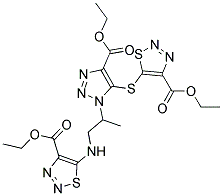 ETHYL 5-(5-(ETHOXYCARBONYL)-3-(1-(4-(ETHOXYCARBONYL)-1,2,3-THIADIAZOL-5-YLAMINO)PROPAN-2-YL)-3H-1,2,3-TRIAZOL-4-YLTHIO)-1,2,3-THIADIAZOLE-4-CARBOXYLATE 结构式