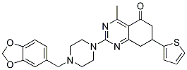 2-(4-(BENZO[D][1,3]DIOXOL-5-YLMETHYL)PIPERAZIN-1-YL)-4-METHYL-7-(THIOPHEN-2-YL)-7,8-DIHYDROQUINAZOLIN-5(6H)-ONE 结构式