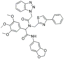 2-(2-(1H-BENZO[D][1,2,3]TRIAZOL-1-YL)-N-((4-PHENYLTHIAZOL-2-YL)METHYL)ACETAMIDO)-N-(BENZO[D][1,3]DIOXOL-5-YL)-2-(3,4,5-TRIMETHOXYPHENYL)ACETAMIDE 结构式