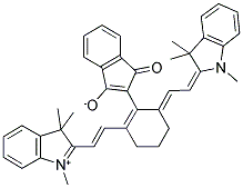 1-OXO-2-(6-[(E)-2-(1,3,3-TRIMETHYL-1,3-DIHYDRO-2H-INDOL-2-YLIDENE)ETHYLIDENE]-2-[(E)-2-(1,3,3-TRIMETHYL-3H-INDOLIUM-2-YL)ETHENYL]-1-CYCLOHEXEN-1-YL)-1H-INDEN-3-OLATE 结构式