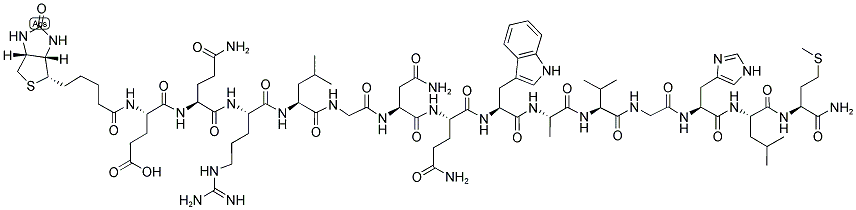 BIOTIN-GLU-GLN-ARG-LEU-GLY-ASN-GLN-TRP-ALA-VAL-GLY-HIS-LEU-MET-NH2 结构式