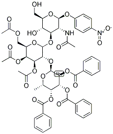 P-NITROPHENYL 2-ACETAMIDO-2-DEOXY-3-O-[2'-O-(2,3,4-TRI-O-BENZOYL-A-L-FUCOPYRANOSYL)-3',4',6'-TRI-O-ACETYL-D-GALACTOPYRANOSYL]-BETA-D-GLUCOPYRANOSIDE 结构式