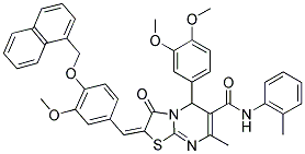 (E)-5-(3,4-Dimethoxyphenyl)-2-(3-methoxy-4-(naphthalen-1-ylmethoxy)benzylidene)-7-methyl-3-oxo-N-o-tolyl-3,5-dihydro-2H-thiazolo[3,2-a]pyrimidine-6-carboxamide 结构式