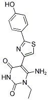 6-AMINO-1-ETHYL-5-[2-(4-HYDROXYPHENYL)-1,3-THIAZOL-4-YL]PYRIMIDINE-2,4(1H,3H)-DIONE 结构式