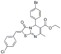 (Z)-ETHYL 5-(4-BROMOPHENYL)-2-(4-CHLOROBENZYLIDENE)-7-METHYL-3-OXO-3,5-DIHYDRO-2H-THIAZOLO[3,2-A]PYRIMIDINE-6-CARBOXYLATE 结构式