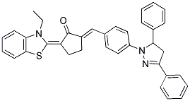 2-((E)-[4-(3,5-Diphenyl-4,5-dihydro-1H-pyrazol-1-yl)phenyl]methylidene)-5-[3-ethyl-1,3-benzothiazol-2(3H)-ylidene]cyclopentanone 结构式