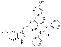 (E)-5-((2-(5-Methoxy-1H-indol-3-yl)ethylimino)(4-methoxyphenyl)methyl)-1,3-diphenylpyrimidine-2,4,6(1H,3H,5H)-trione 结构式