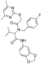 N-(BENZO[D][1,3]DIOXOL-5-YL)-2-(2-(4,6-DIMETHYLPYRIMIDIN-2-YLTHIO)-N-(4-FLUOROBENZYL)ACETAMIDO)-3-METHYLBUTANAMIDE 结构式