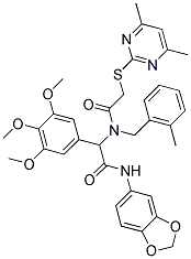 N-(BENZO[D][1,3]DIOXOL-5-YL)-2-(2-(4,6-DIMETHYLPYRIMIDIN-2-YLTHIO)-N-(2-METHYLBENZYL)ACETAMIDO)-2-(3,4,5-TRIMETHOXYPHENYL)ACETAMIDE 结构式