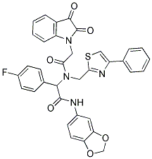 N-(BENZO[D][1,3]DIOXOL-5-YL)-2-(2-(2,3-DIOXOINDOLIN-1-YL)-N-((4-PHENYLTHIAZOL-2-YL)METHYL)ACETAMIDO)-2-(4-FLUOROPHENYL)ACETAMIDE 结构式