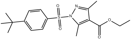 Ethyl 1-([4-(tert-butyl)phenyl]sulfonyl)-3,5-dimethyl-1H-pyrazole-4-carboxylate 结构式