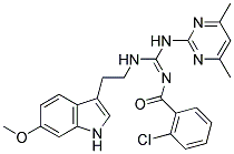 (E)-2-CHLORO-N-((4,6-DIMETHYLPYRIMIDIN-2-YLAMINO)(2-(6-METHOXY-1H-INDOL-3-YL)ETHYLAMINO)METHYLENE)BENZAMIDE 结构式