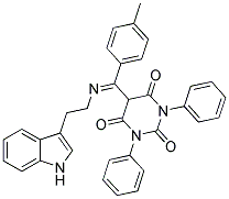 (E)-5-((2-(1H-INDOL-3-YL)ETHYLIMINO)(P-TOLYL)METHYL)-1,3-DIPHENYLPYRIMIDINE-2,4,6(1H,3H,5H)-TRIONE 结构式