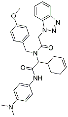 2-(2-(1H-Benzo[d][1,2,3]triazol-1-yl)-N-(4-methoxybenzyl)acetamido)-2-(cyclohex-3-enyl)-N-(4-(dimethylamino)phenyl)acetamide 结构式