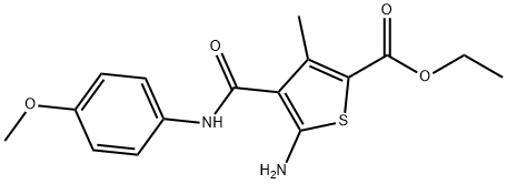 5-AMINO-4-(4-METHOXY-PHENYLCARBAMOYL)-3-METHYL-THIOPHENE-2-CARBOXYLIC ACID ETHYL ESTER 结构式