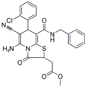 METHYL 2-(5-AMINO-8-(BENZYLCARBAMOYL)-7-(2-CHLOROPHENYL)-6-CYANO-3-OXO-3,7-DIHYDRO-2H-THIAZOLO[3,2-A]PYRIDIN-2-YL)ACETATE 结构式