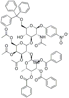 P-NITROPHENYL 2-ACETAMIDO-2-DEOXY-3-O-[2'-O-(2,3,4-TRI-O-BENZOYL-A-L-FUCOPYRANOSYL)-3',4',6'-TRI-O-ACETYL-D-GALACTOPYRANOSYL]-6-O-TRITYL-BETA-D-GLUCOPYRANOSIDE 结构式