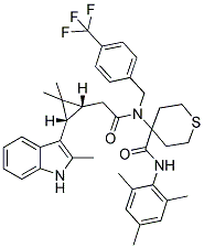 4-(2-((1R,3S)-2,2-DIMETHYL-3-(2-METHYL-1H-INDOL-3-YL)CYCLOPROPYL)-N-(4-(TRIFLUOROMETHYL)BENZYL)ACETAMIDO)-N-MESITYL-TETRAHYDRO-2H-THIOPYRAN-4-CARBOXAMIDE 结构式