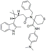 4-(N-BENZYL-2-((1R,3S)-2,2-DIMETHYL-3-(2-METHYL-1H-INDOL-3-YL)CYCLOPROPYL)ACETAMIDO)-N-(4-(DIMETHYLAMINO)PHENYL)-TETRAHYDRO-2H-THIOPYRAN-4-CARBOXAMIDE 结构式