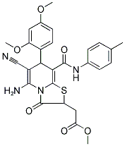 METHYL 2-(5-AMINO-6-CYANO-7-(2,4-DIMETHOXYPHENYL)-3-OXO-8-(P-TOLYLCARBAMOYL)-3,7-DIHYDRO-2H-THIAZOLO[3,2-A]PYRIDIN-2-YL)ACETATE 结构式