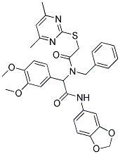 N-(BENZO[D][1,3]DIOXOL-5-YL)-2-(N-BENZYL-2-(4,6-DIMETHYLPYRIMIDIN-2-YLTHIO)ACETAMIDO)-2-(3,4-DIMETHOXYPHENYL)ACETAMIDE 结构式