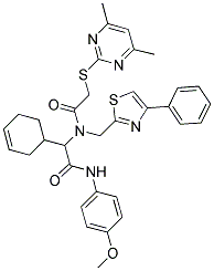 2-(CYCLOHEX-3-ENYL)-2-(2-(4,6-DIMETHYLPYRIMIDIN-2-YLTHIO)-N-((4-PHENYLTHIAZOL-2-YL)METHYL)ACETAMIDO)-N-(4-METHOXYPHENYL)ACETAMIDE 结构式