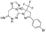 3-(4-BROMOPHENYL)-1-(8-IMINO-8,9-DIHYDRO-7H-[1,2,4]TRIAZOLO[1,5-D][1,2,4]TRIAZEPIN-5-YL)-5-(TRIFLUOROMETHYL)-4,5-DIHYDRO-1H-PYRAZOL-5-OL 结构式