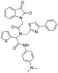 N-(4-(DIMETHYLAMINO)PHENYL)-2-(2-(2,3-DIOXOINDOLIN-1-YL)-N-((4-PHENYLTHIAZOL-2-YL)METHYL)ACETAMIDO)-2-(THIOPHEN-2-YL)ACETAMIDE 结构式