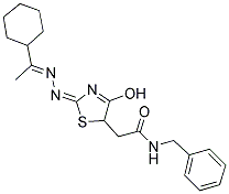 N-BENZYL-2-((E)-2-((E)-(1-CYCLOHEXYLETHYLIDENE)HYDRAZONO)-4-HYDROXY-2,5-DIHYDROTHIAZOL-5-YL)ACETAMIDE 结构式