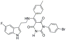 (E)-1-(4-BROMOPHENYL)-5-((2-(5-FLUORO-1H-INDOL-3-YL)ETHYLAMINO)(P-TOLYL)METHYLENE)PYRIMIDINE-2,4,6(1H,3H,5H)-TRIONE 结构式