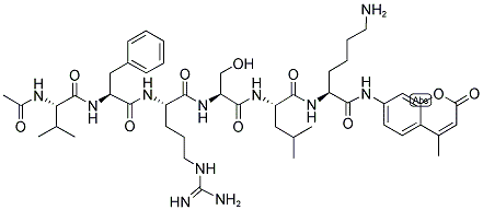 Ac-Val-Phe-Arg-Ser-Leu-Lys-MCA 结构式