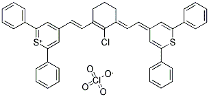 4-((E)-2-(2-Chloro-3-[(E)-2-(2,6-diphenyl-4H-thiopyran-4-ylidene)ethylidene]-1-cyclohexen-1-yl)ethenyl)-2,6-diphenylthiopyranium perchlorate 结构式