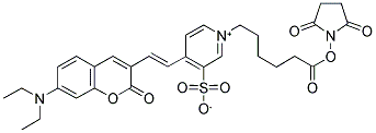 6-[4-(7-DIETHYLAMINO-2-OXO-1-BENZOPYRAN-3-YLVINYL)-3-SULFONATOPYRIDINIO]HEXANOIC ACID N-SUCCINIMIDYL ESTER 结构式