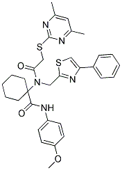 1-(2-(4,6-DIMETHYLPYRIMIDIN-2-YLTHIO)-N-((4-PHENYLTHIAZOL-2-YL)METHYL)ACETAMIDO)-N-(4-METHOXYPHENYL)CYCLOHEXANECARBOXAMIDE 结构式