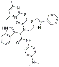 N-(4-(DIMETHYLAMINO)PHENYL)-2-(2-(4,6-DIMETHYLPYRIMIDIN-2-YLTHIO)-N-((4-PHENYLTHIAZOL-2-YL)METHYL)ACETAMIDO)-2-(1H-INDOL-3-YL)ACETAMIDE 结构式