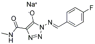 Sodium 1-{[(1E)-(4-fluorophenyl)methylene]amino}-4-[(methylamino)carbonyl]-1H-1,2,3-triazol-5-olate 结构式