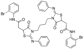 2,2'-(2E,2'E)-3,3'-(Butane-1,4-diyl)bis(4-oxo-2-(phenylimino)thiazolidine-5,3-diyl)bis(N-(2-bromophenyl)acetamide) 结构式