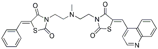 (Z)-5-BENZYLIDENE-3-(2-((2-((Z)-2,4-DIOXO-5-(QUINOLIN-4-YLMETHYLENE)THIAZOLIDIN-3-YL)ETHYL)(METHYL)AMINO)ETHYL)THIAZOLIDINE-2,4-DIONE 结构式