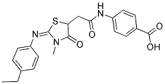 4-[({(2E)-2-[(4-ETHYLPHENYL)IMINO]-3-METHYL-4-OXO-1,3-THIAZOLIDIN-5-YL}ACETYL)AMINO]BENZOIC ACID 结构式