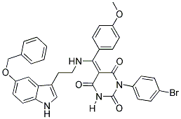 (E)-5-((2-(5-(BENZYLOXY)-1H-INDOL-3-YL)ETHYLAMINO)(4-METHOXYPHENYL)METHYLENE)-1-(4-BROMOPHENYL)PYRIMIDINE-2,4,6(1H,3H,5H)-TRIONE 结构式