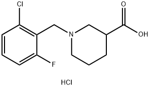 1-(2-CHLORO-6-FLUOROBENZYL)PIPERIDINE-3-CARBOXYLIC ACID HYDROCHLORIDE 结构式