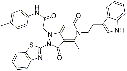 2-(5-(2-(1H-INDOL-3-YL)ETHYL)-2-(BENZO[D]THIAZOL-2-YL)-4-METHYL-3,6-DIOXO-2,3,5,6-TETRAHYDROPYRAZOLO[4,3-C]PYRIDIN-1-YL)-N-P-TOLYLACETAMIDE 结构式