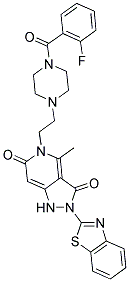 2-(BENZO[D]THIAZOL-2-YL)-5-(2-(4-(2-FLUOROBENZOYL)PIPERAZIN-1-YL)ETHYL)-4-METHYL-1,2-DIHYDRO-5H-PYRAZOLO[4,3-C]PYRIDINE-3,6-DIONE 结构式