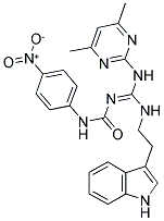 (E)-1-((2-(1H-INDOL-3-YL)ETHYLAMINO)(4,6-DIMETHYLPYRIMIDIN-2-YLAMINO)METHYLENE)-3-(4-NITROPHENYL)UREA 结构式