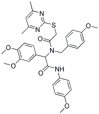 2-(3,4-DIMETHOXYPHENYL)-2-(2-(4,6-DIMETHYLPYRIMIDIN-2-YLTHIO)-N-(4-METHOXYBENZYL)ACETAMIDO)-N-(4-METHOXYPHENYL)ACETAMIDE 结构式