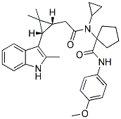 1-(N-CYCLOPROPYL-2-((1R,3S)-2,2-DIMETHYL-3-(2-METHYL-1H-INDOL-3-YL)CYCLOPROPYL)ACETAMIDO)-N-(4-METHOXYPHENYL)CYCLOPENTANECARBOXAMIDE 结构式