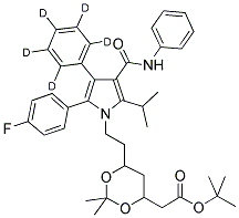 (6-(2-[3-(N-PHENYLCARBAMOYL)-5-(4-FLUORO-PHENYL)-2-ISOPROPYL-4-PHENYL-D5-PYRROL-1-YL]-ETHYL)-2,2-DIMETHYL-[1,3]-DIOXANE-4-YL)-ACETIC ACID, TERT-BUTYL ESTER 结构式